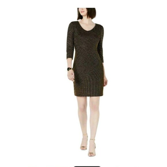 NWT Connected Apparel Womens Metallic Ribbed V-Neck Cocktail Dress
Size 8P. - Picture 1 of 6